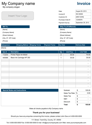 General Invoice Templates contractor services for business clients