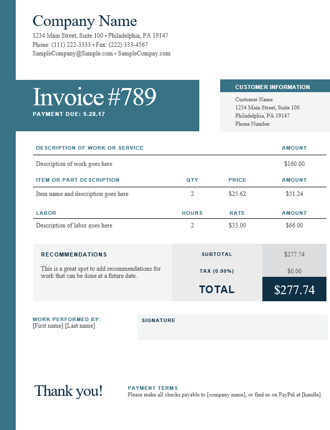 HVAC Free Contractor Invoice Template