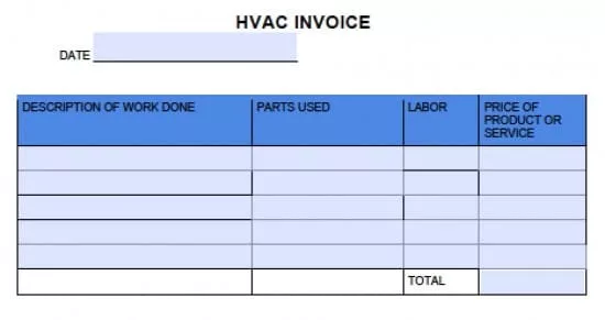 HVAC Contractor Invoice Template with due date