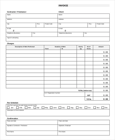 contractors and freelancers invoice for business clients payment amount